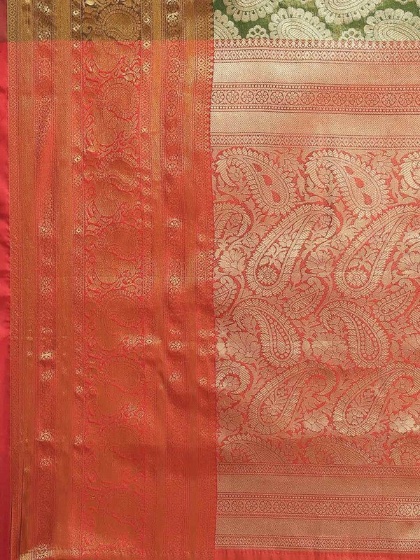 Green Art Silk Woven Zari Design Floral Saree with Unstitched Blouse - Hiral Fashion