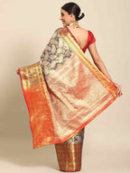 Navy Blue Art Silk Woven Zari Design Floral Saree with Unstitched Blouse - Hiral Fashion