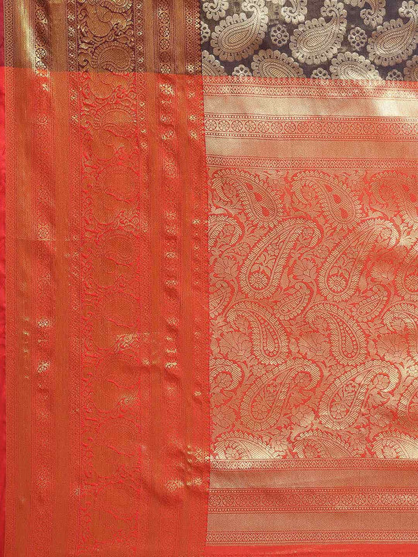 Navy Blue Art Silk Woven Zari Design Floral Saree with Unstitched Blouse - Hiral Fashion