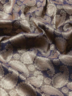Navy Blue Art Silk Woven Zari Design Floral Saree with Unstitched Blouse - Hiral Fashion