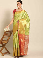 Green Art Silk Woven Zari Design Floral Saree with Unstitched Blouse - Hiral Fashion