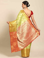 Green Art Silk Woven Zari Design Floral Saree with Unstitched Blouse - Hiral Fashion