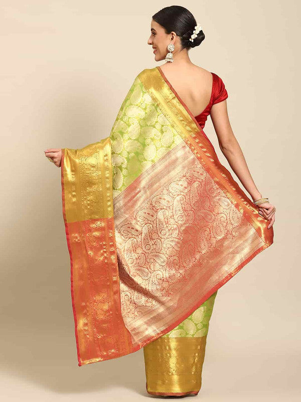 Green Art Silk Woven Zari Design Floral Saree with Unstitched Blouse - Hiral Fashion