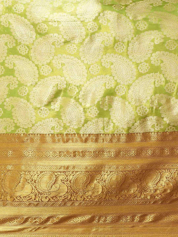 Green Art Silk Woven Zari Design Floral Saree with Unstitched Blouse - Hiral Fashion