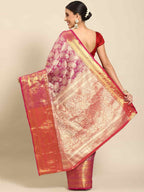 Pink Art Silk Woven Zari Design Floral Saree with Unstitched Blouse - Hiral Fashion