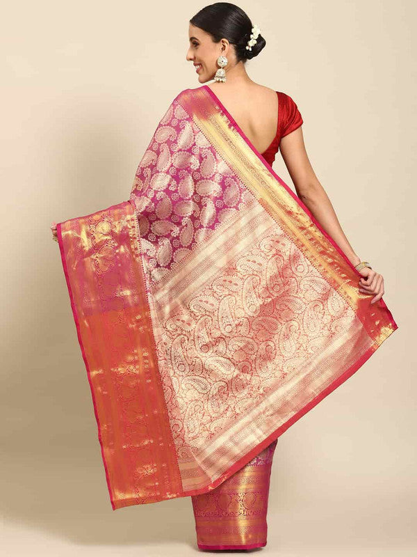 Pink Art Silk Woven Zari Design Floral Saree with Unstitched Blouse - Hiral Fashion