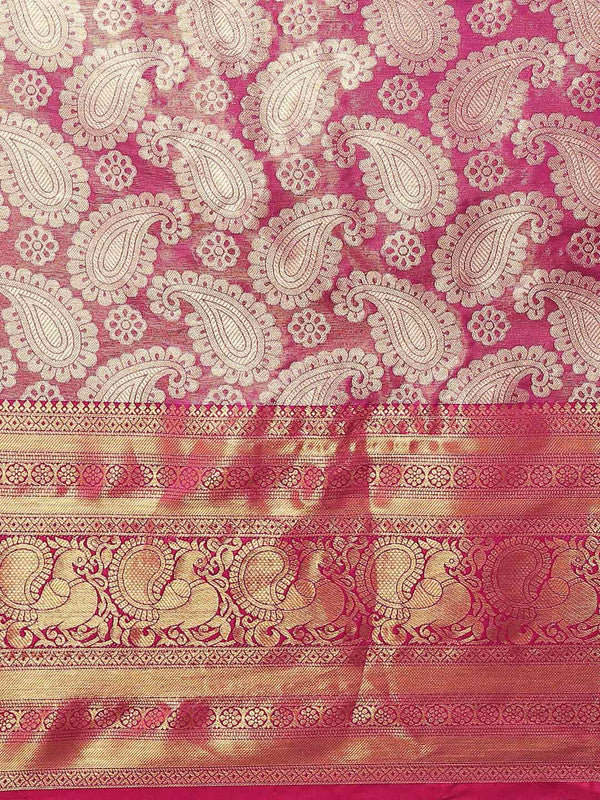 Pink Art Silk Woven Zari Design Floral Saree with Unstitched Blouse - Hiral Fashion