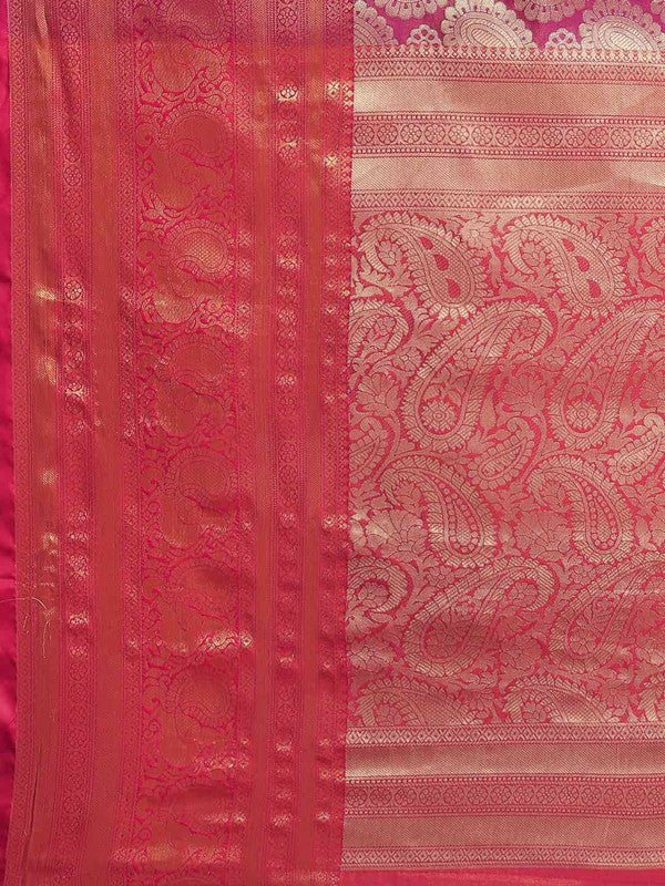 Pink Art Silk Woven Zari Design Floral Saree with Unstitched Blouse - Hiral Fashion