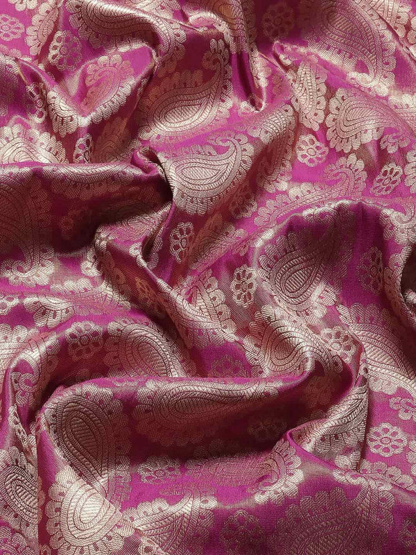 Pink Art Silk Woven Zari Design Floral Saree with Unstitched Blouse - Hiral Fashion