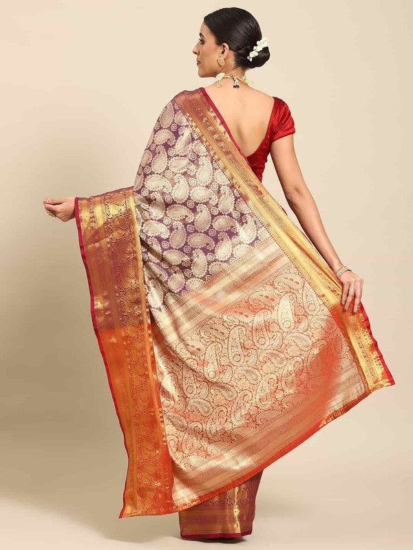 Purple Art Silk Woven Zari Design Floral Saree with Unstitched Blouse - Hiral Fashion