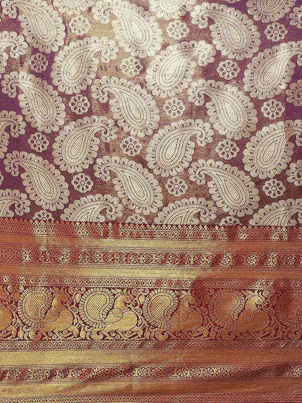 Purple Art Silk Woven Zari Design Floral Saree with Unstitched Blouse - Hiral Fashion