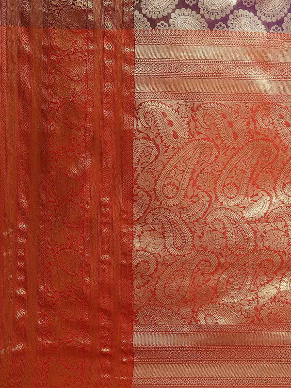 Purple Art Silk Woven Zari Design Floral Saree with Unstitched Blouse - Hiral Fashion