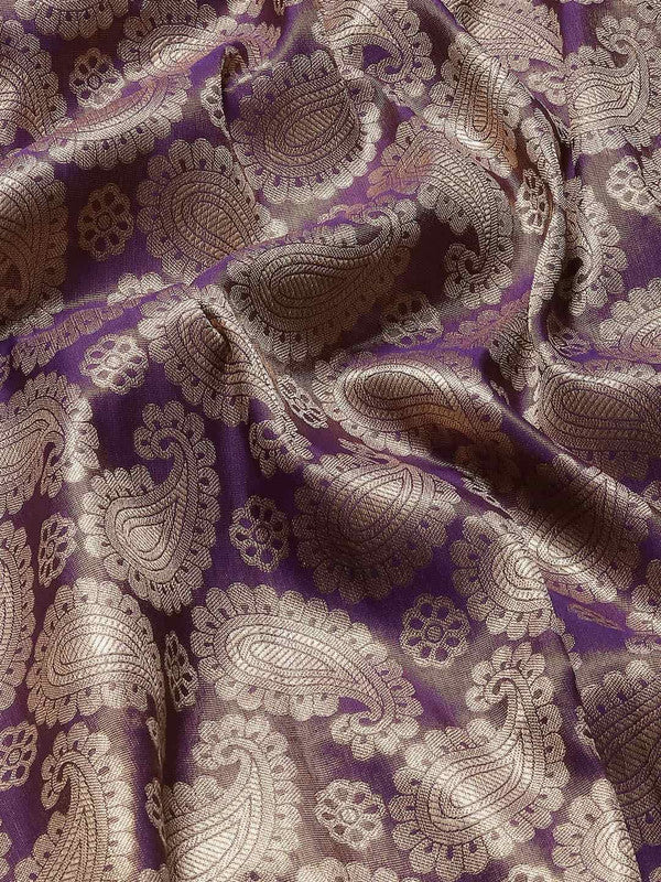 Purple Art Silk Woven Zari Design Floral Saree with Unstitched Blouse - Hiral Fashion