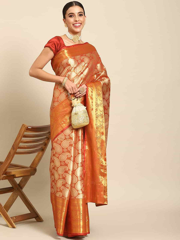 Yellow Art Silk Woven Zari Design Floral Saree with Unstitched Blouse - Hiral Fashion