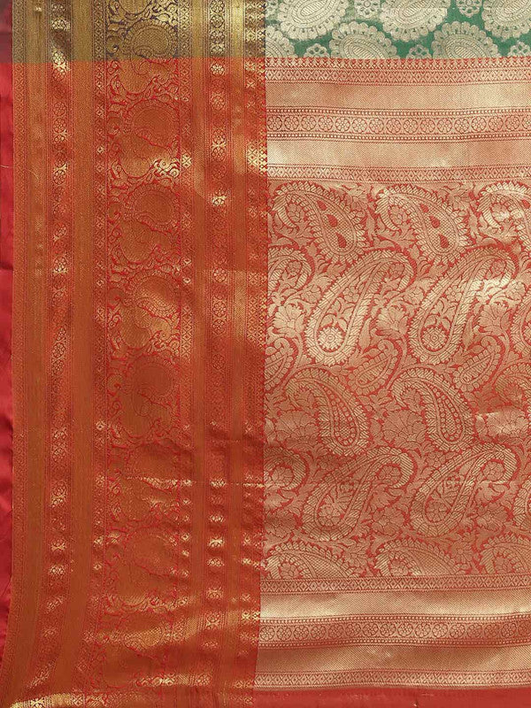 Turquoise Art Silk Woven Zari Design Floral Saree with Unstitched Blouse - Hiral Fashion