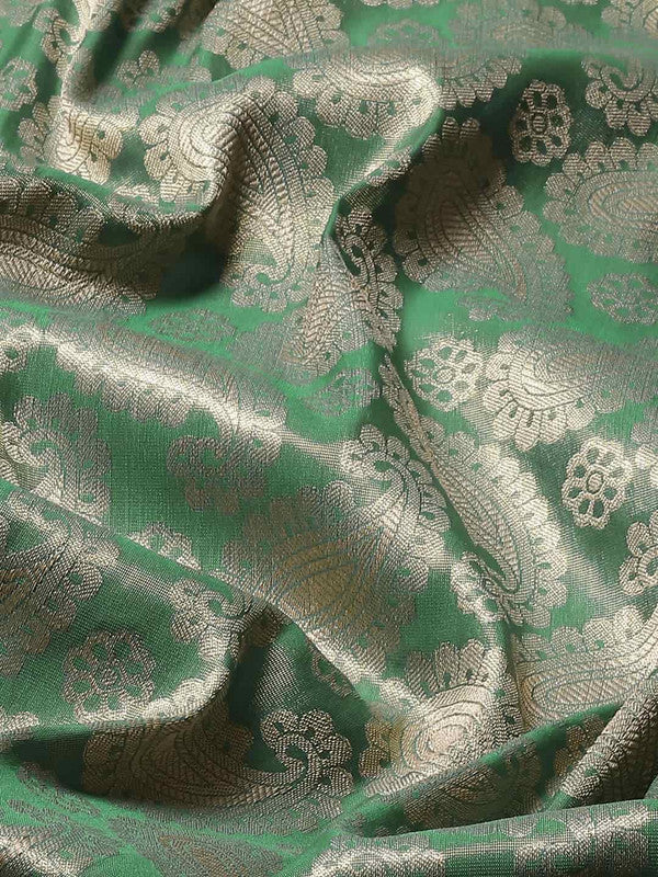 Turquoise Art Silk Woven Zari Design Floral Saree with Unstitched Blouse - Hiral Fashion