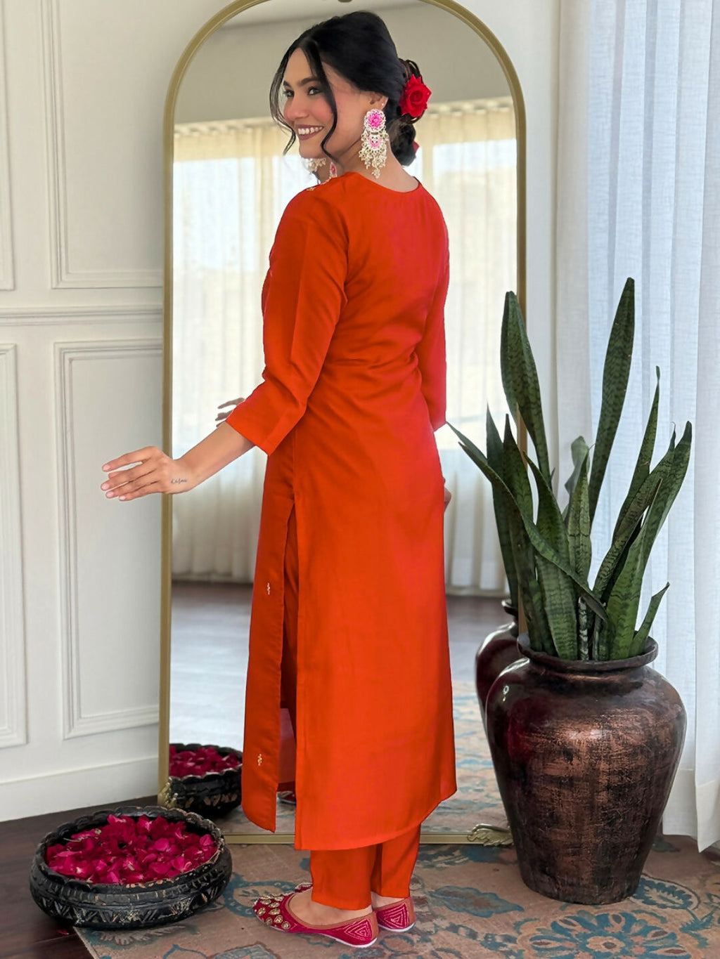 The52 Rust Women's Gorgeous Roman Silk Fabric Straight Kurta, Pant and Dupatta Set - Distacart