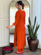 The52 Rust Women's Gorgeous Roman Silk Fabric Straight Kurta, Pant and Dupatta Set - Distacart