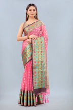 Hiral Fashion Pink Banarasi Art Silk Woven Design Saree