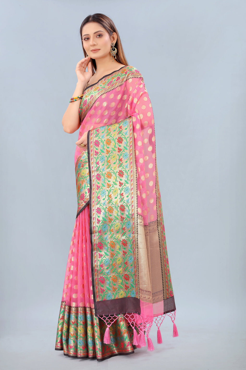 Hiral Fashion Pink Banarasi Art Silk Woven Design Saree