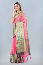 Hiral Fashion Pink Banarasi Art Silk Woven Design Saree