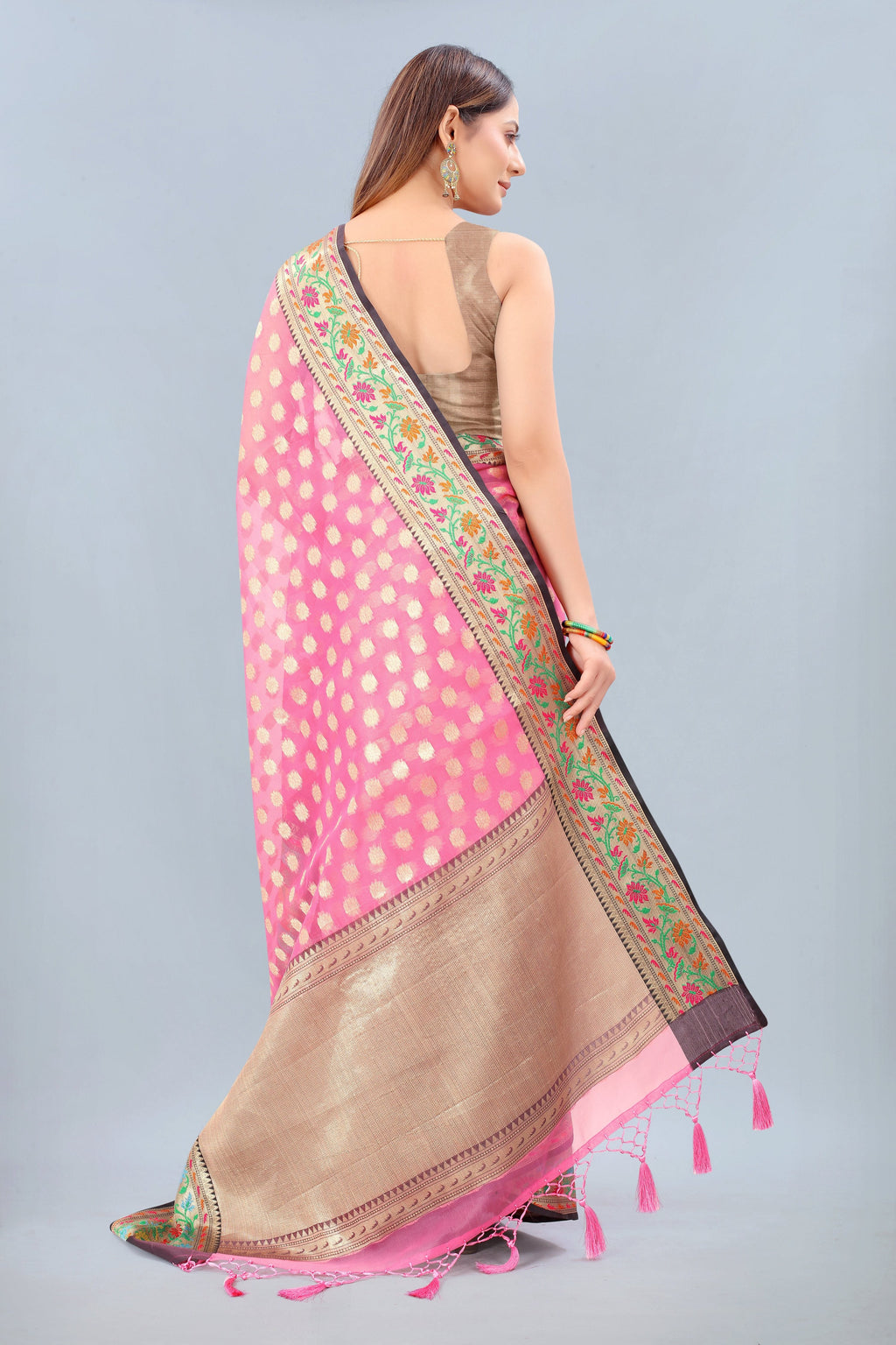 Hiral Fashion Pink Banarasi Art Silk Woven Design Saree
