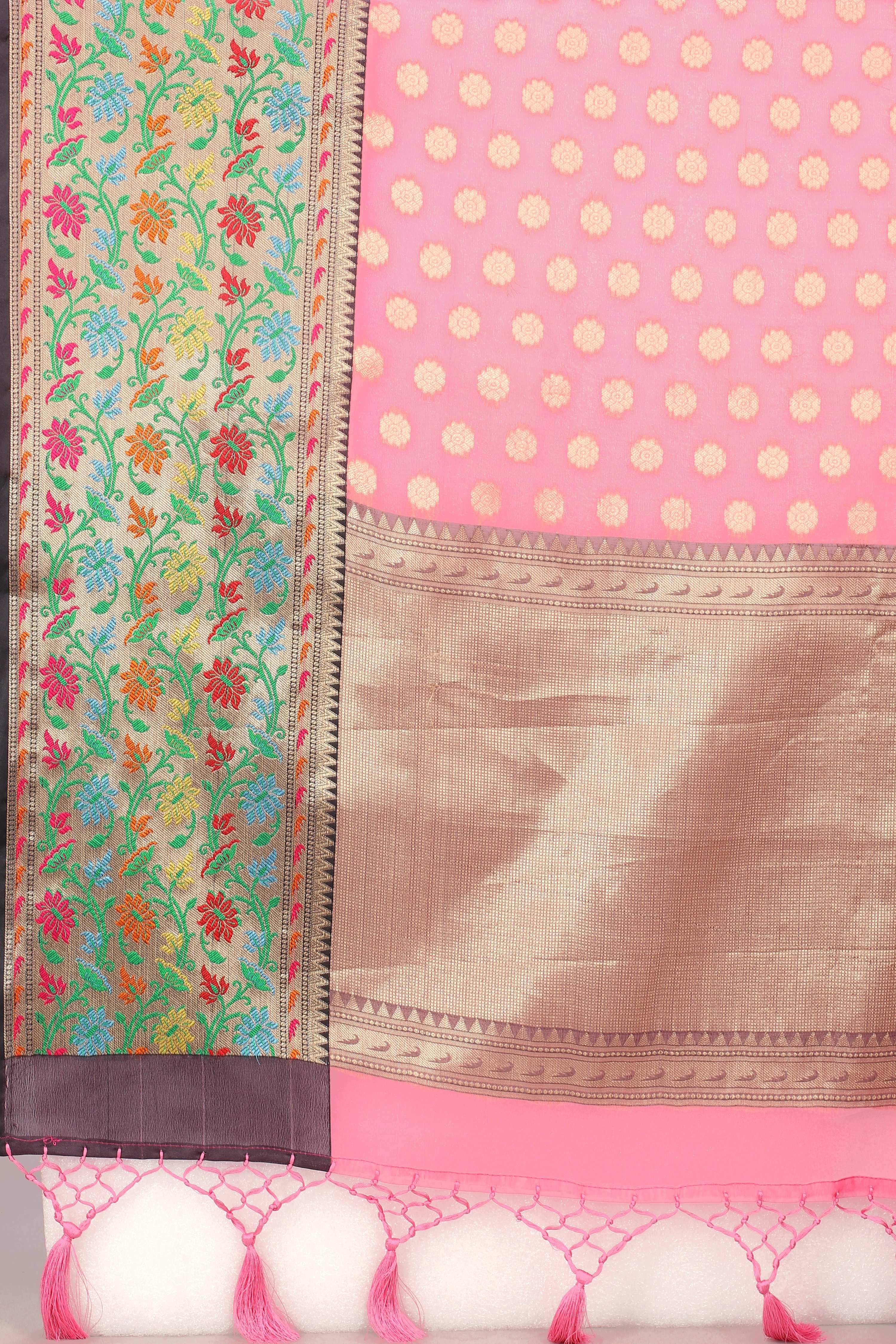 Hiral Fashion Pink Banarasi Art Silk Woven Design Saree