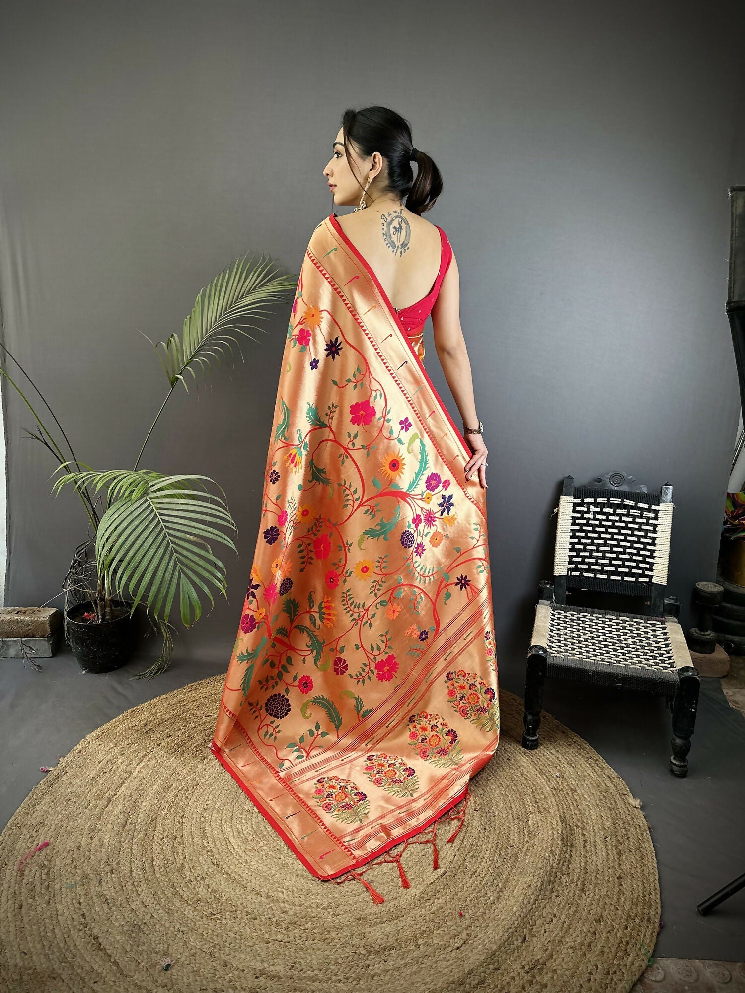 Joban Fashion Pastel Red Floral & Bird Motifs Soft Silk Paithani Saree - Distacart