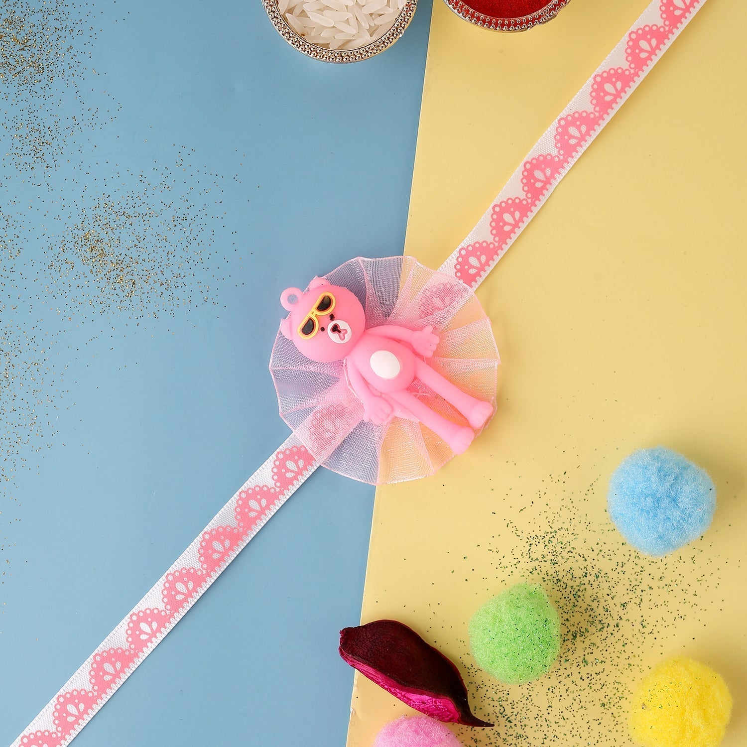 trueBrowns X Voylla Adorable Pink Teddy Bear Rakhi With Roli Chaawal Pack - Distacart
