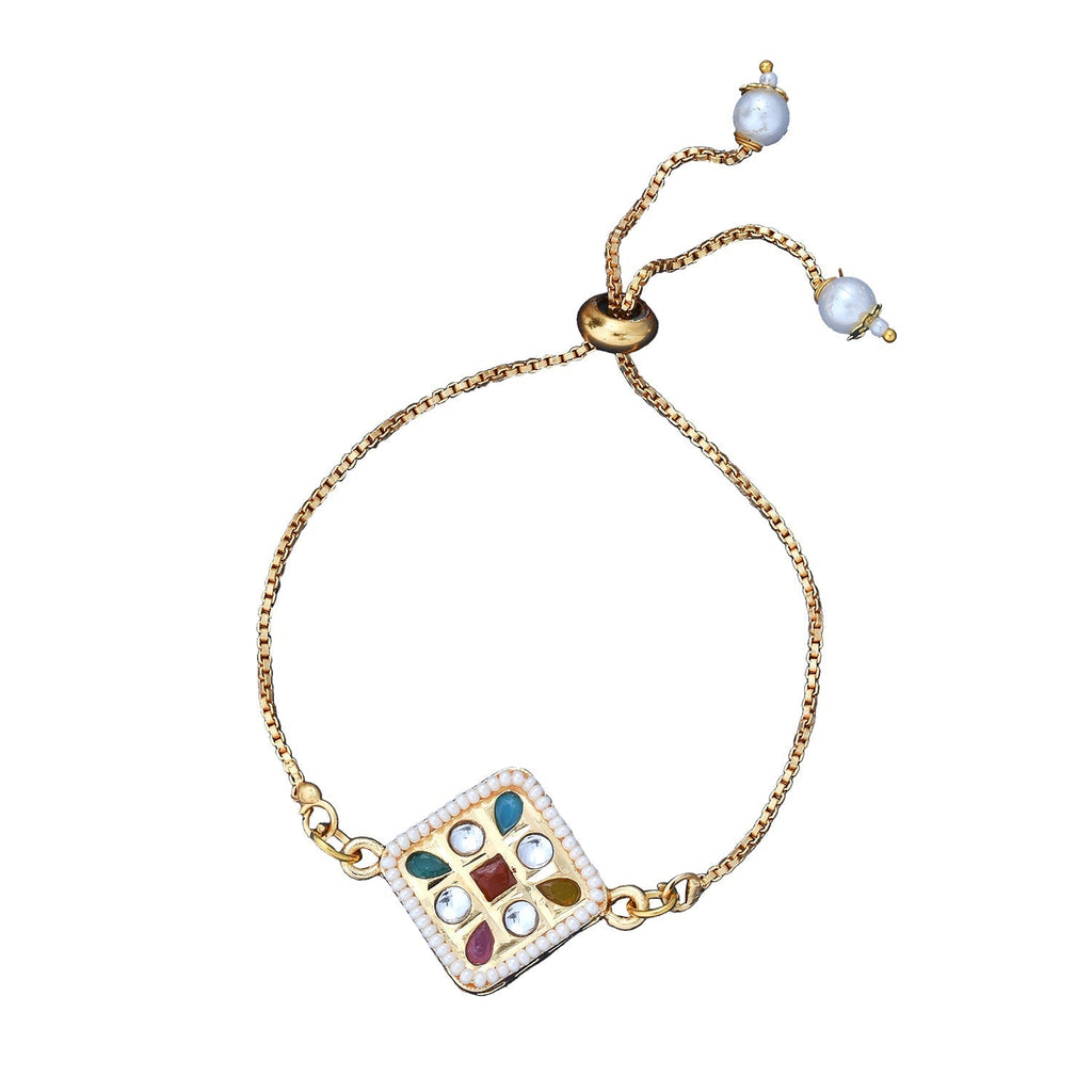 trueBrowns X Voylla CZ Embellished Gold Toned Bracelet Style Rakhi - Distacart