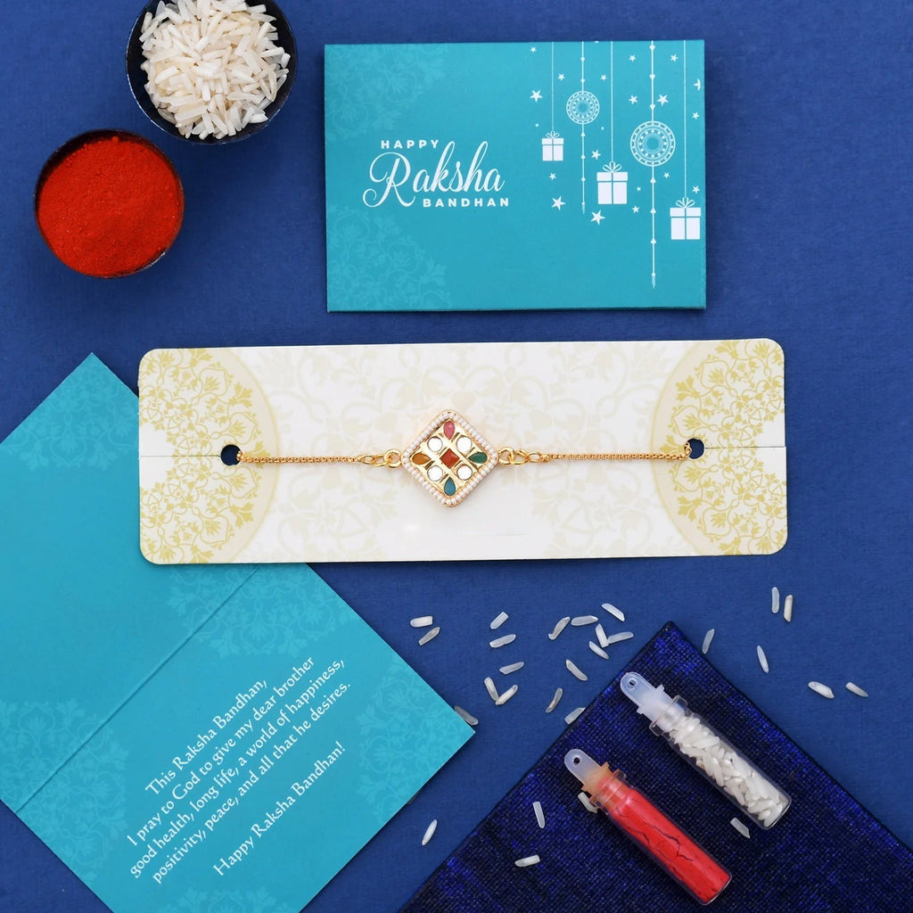 trueBrowns X Voylla CZ Embellished Gold Toned Bracelet Style Rakhi - Distacart