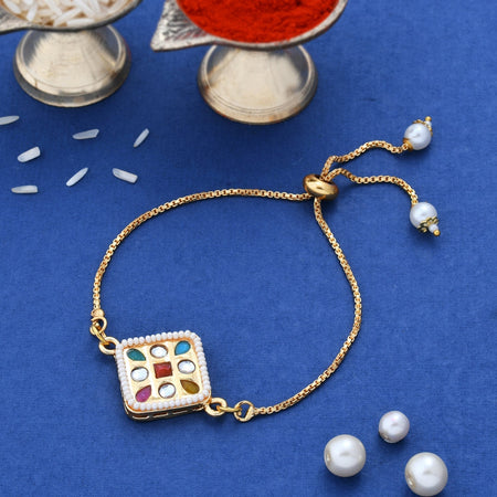 trueBrowns X Voylla CZ Embellished Gold Toned Bracelet Style Rakhi