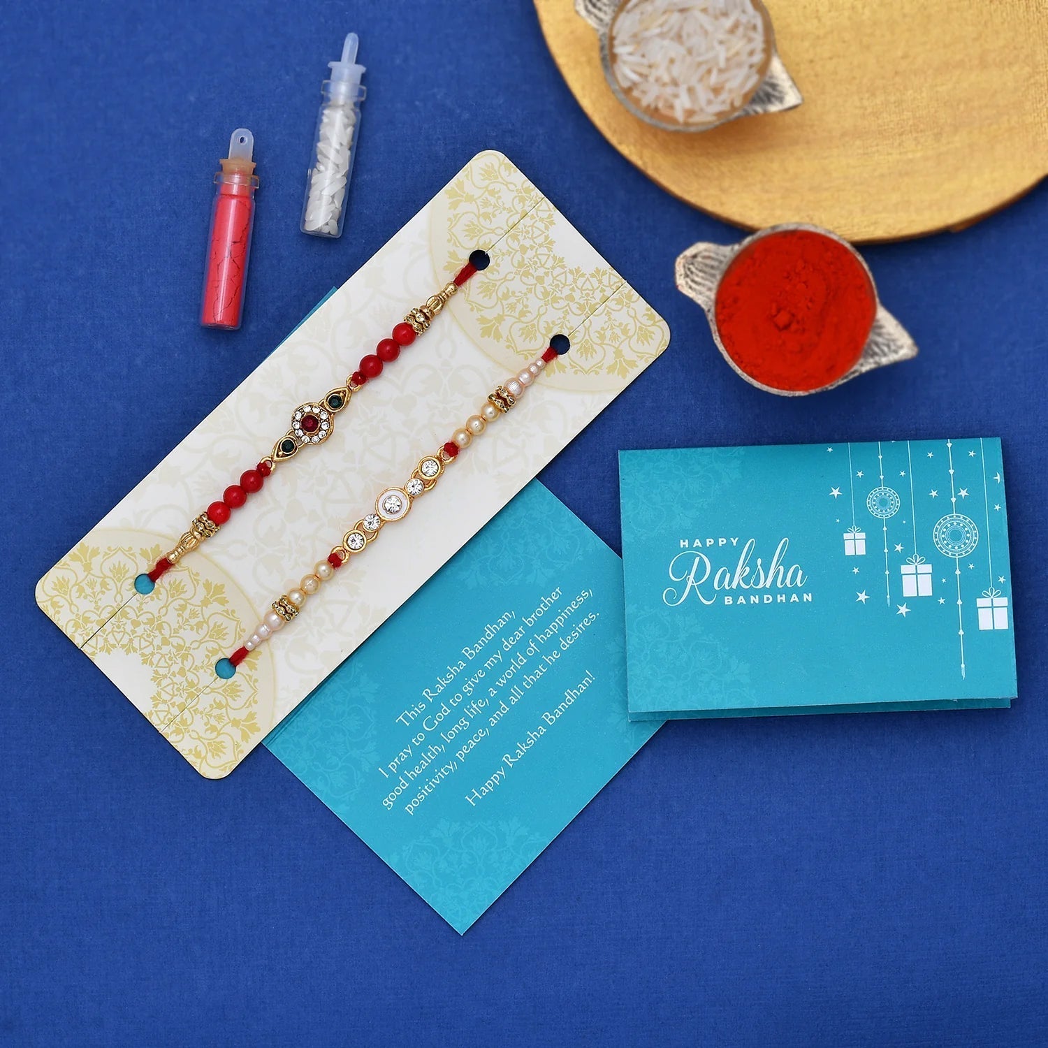 trueBrowns X Voylla Set of 2 Floral Pearl Beads Studded Rakhi - Distacart