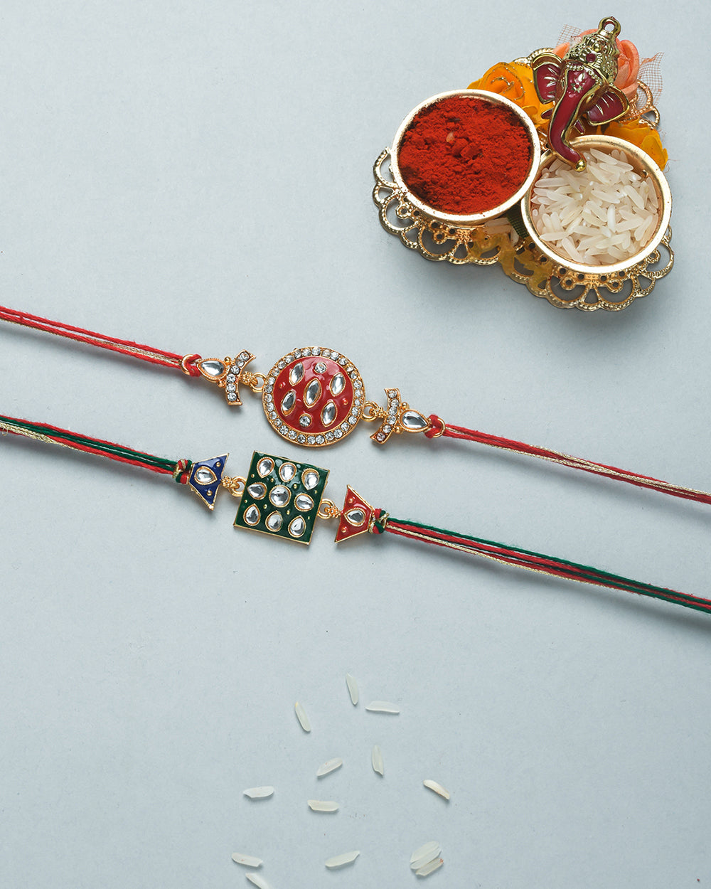 trueBrowns X Voylla Set of 2 Enameled Kundan And CZ Sparkling Rakhis - Distacart