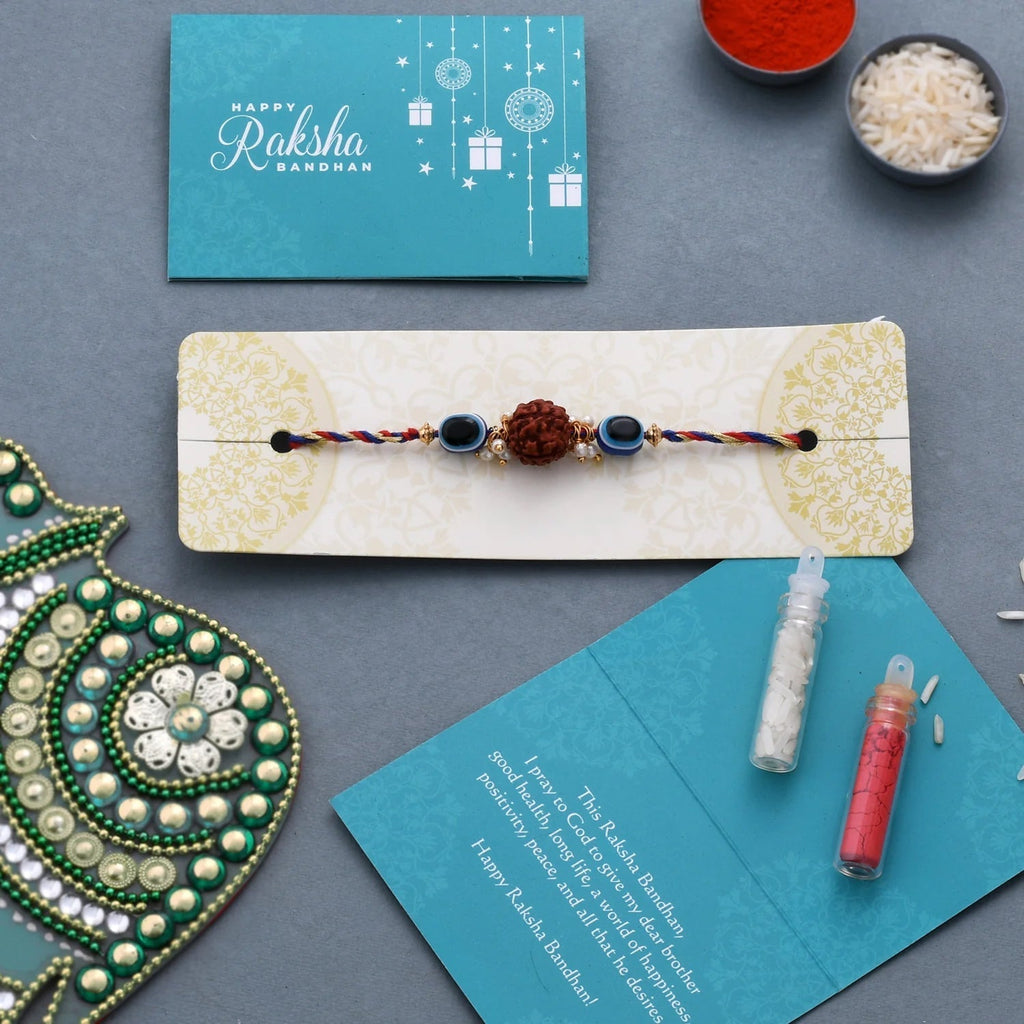 trueBrowns X Voylla Evil Eye Beaded Rakhi Embellished With Rudraksha - Distacart