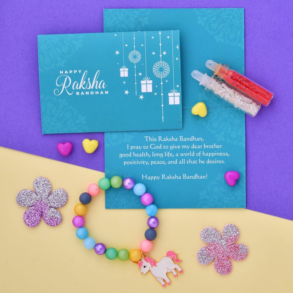 trueBrowns X Voylla Pink Unicorn Kids Convertible Rakhi with Colorful Beads - Distacart