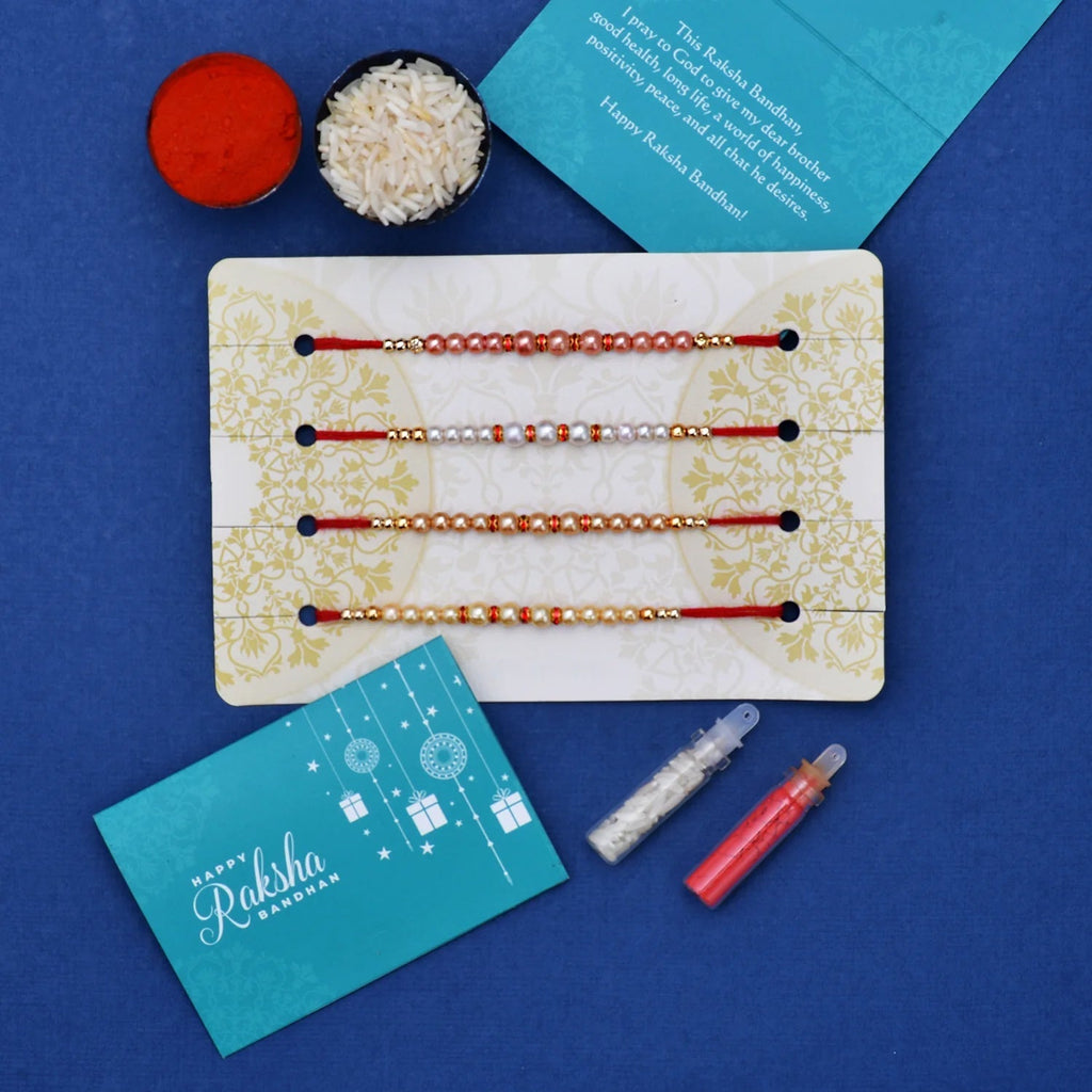 trueBrowns X Voylla Set of 4 Pearl Beads Embellished Flamboyant Rakhi - Distacart
