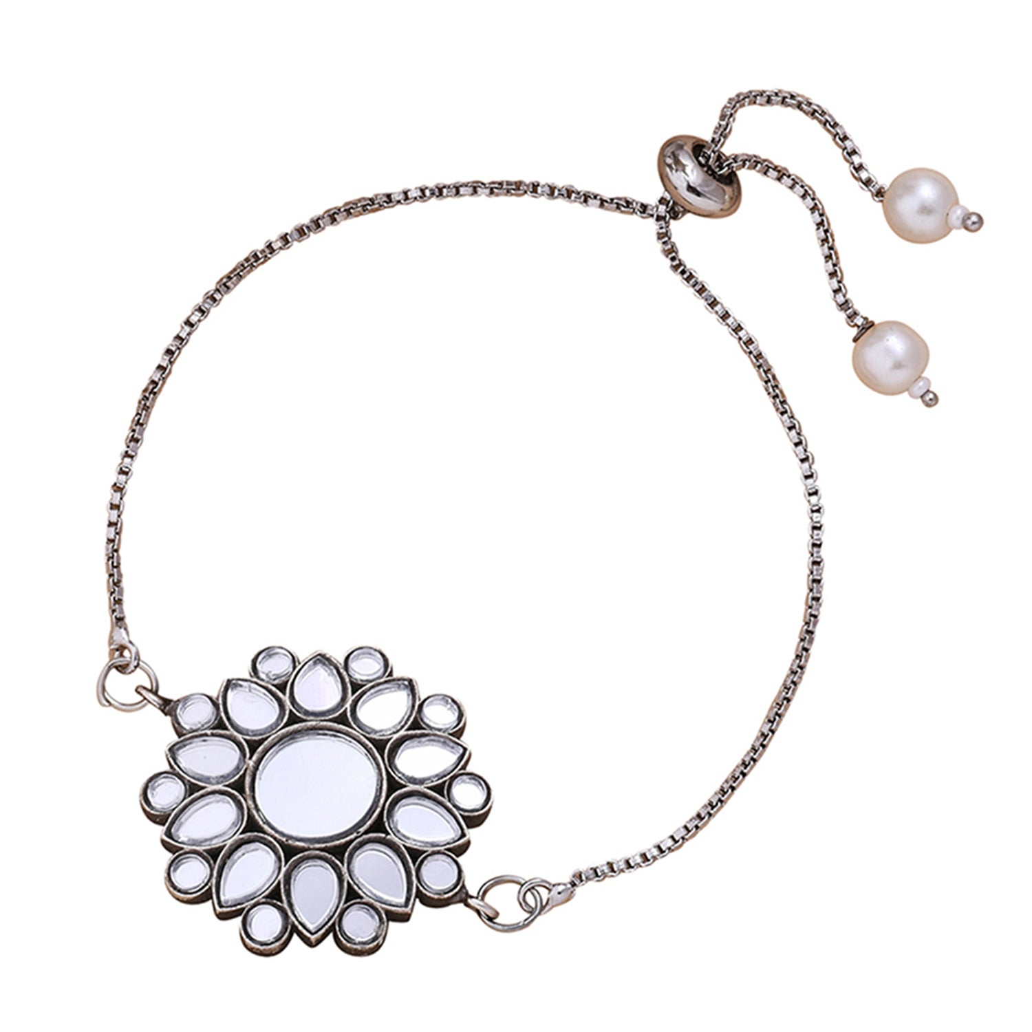 trueBrowns X Voylla Kundan Embedded Silver Toned Bracelet Style Rakhi - Distacart