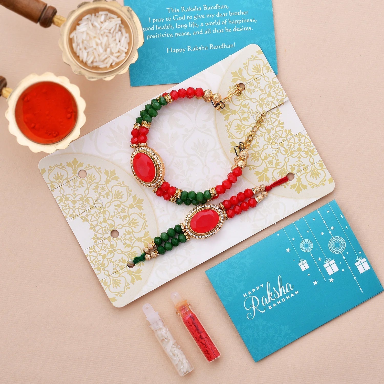 trueBrowns X Voylla Colorful Beads Embedded Bhaiya Bhabhi Rakhi - Distacart
