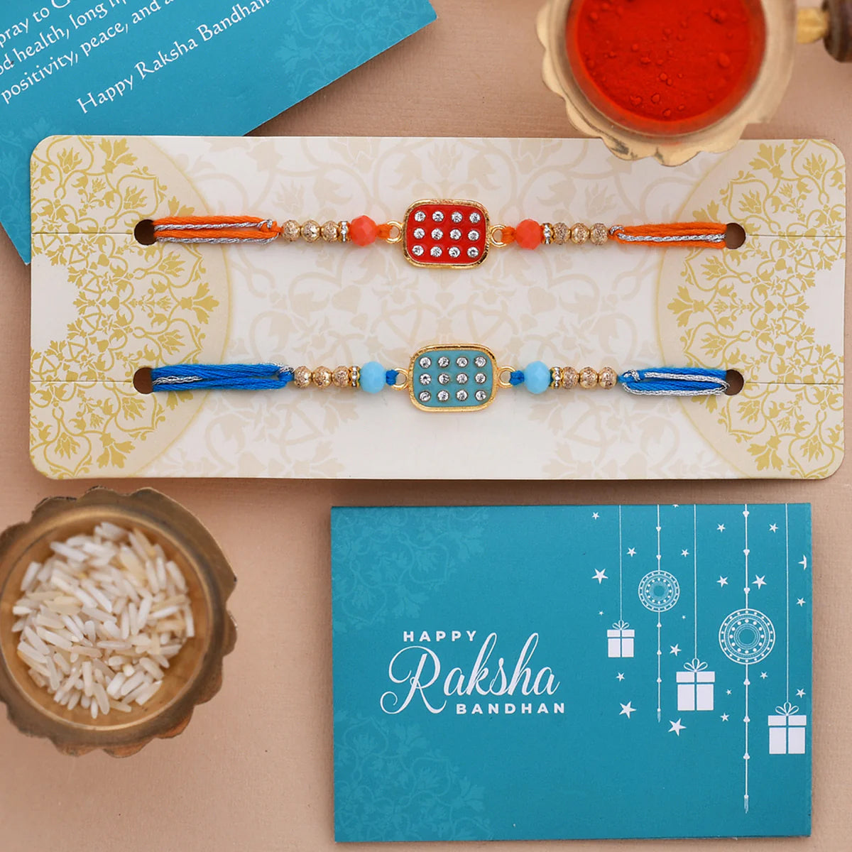 trueBrowns X Voylla Set Of 2 Red & Blue Enameled Rakhi - Distacart