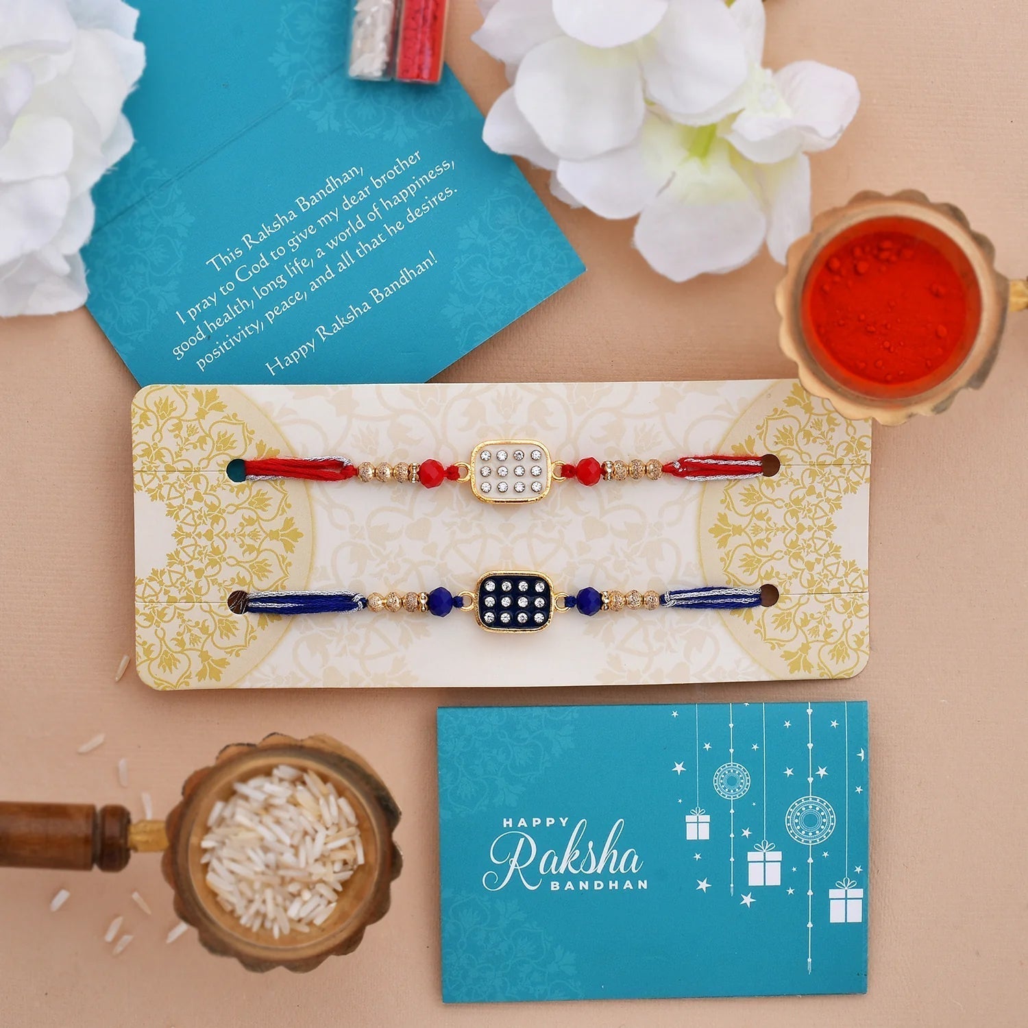 trueBrowns X Voylla Set of 2 Rectangle CZ Embellished Thread Rakhi - Distacart