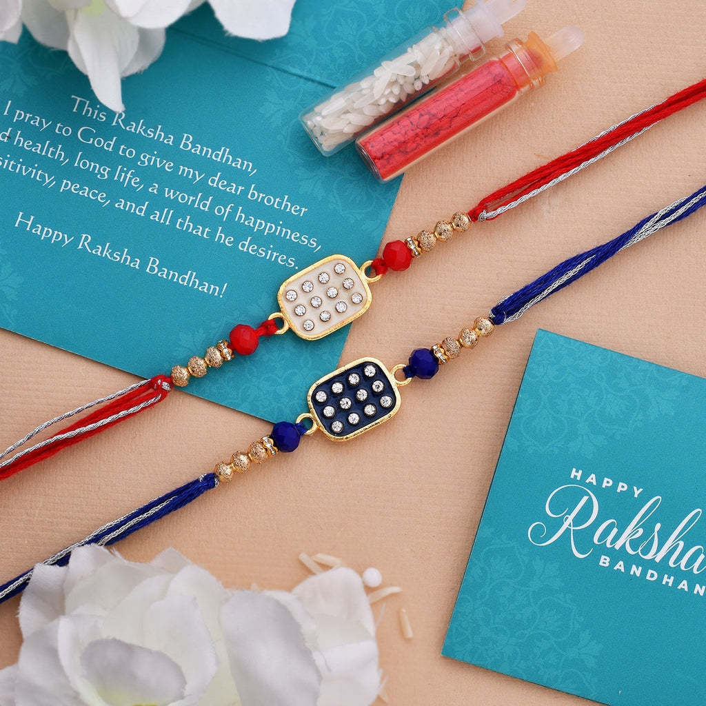 trueBrowns X Voylla Set of 2 Rectangle CZ Embellished Thread Rakhi - Distacart