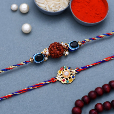 trueBrowns X Voylla Set Of 2 Colorful Stones And Rudraksha Evil Eye Rakhi