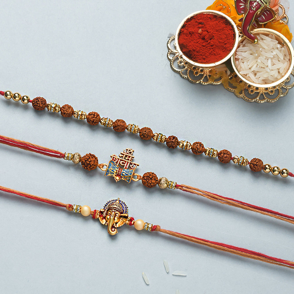 trueBrowns X Voylla Set Of 3 Auspicious Rudraksha Studded Rakhis - Distacart