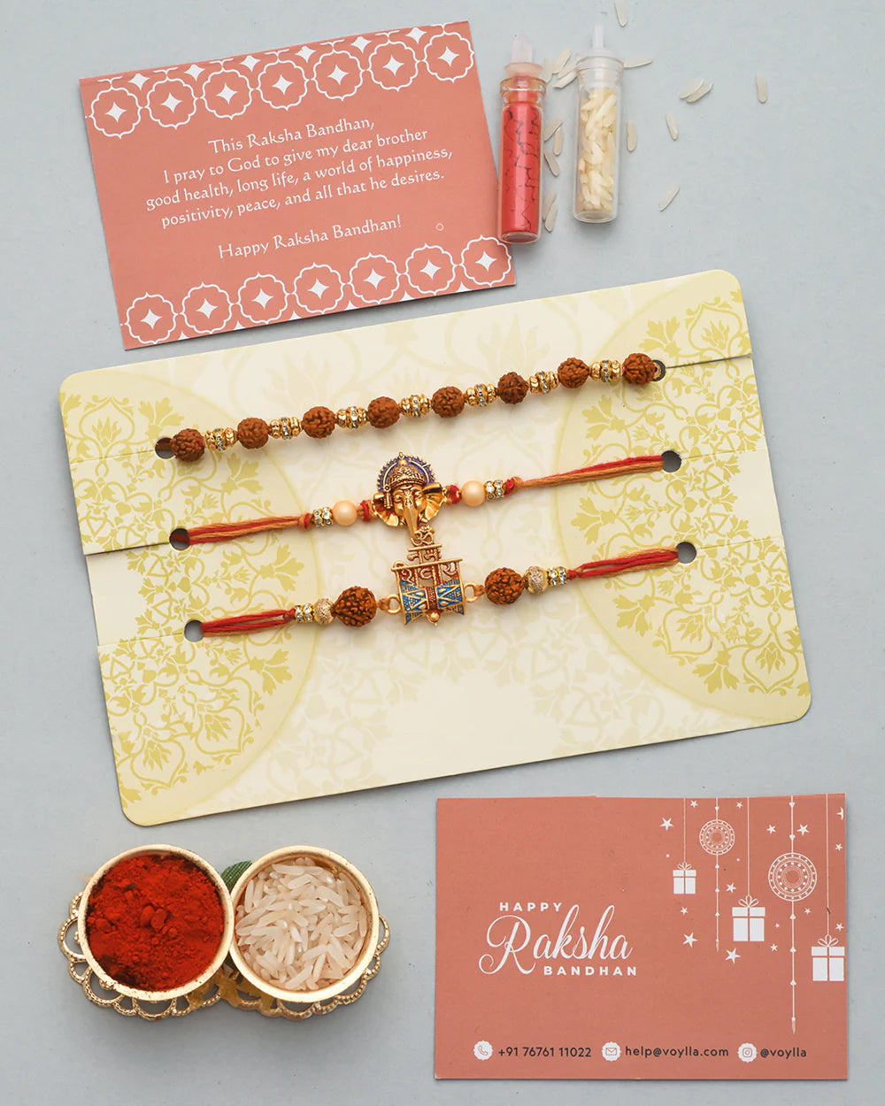 trueBrowns X Voylla Set Of 3 Auspicious Rudraksha Studded Rakhis - Distacart