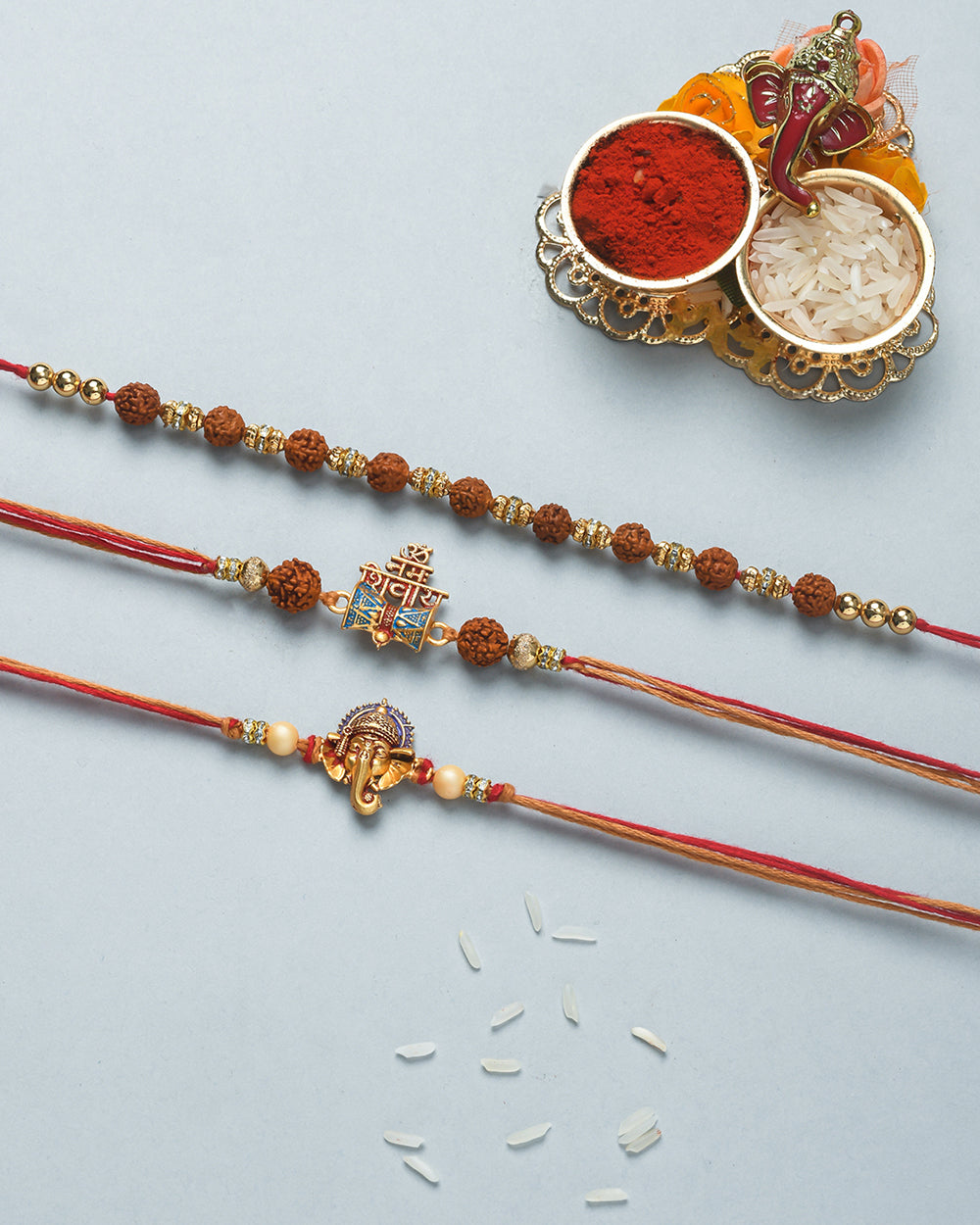 trueBrowns X Voylla Set Of 3 Auspicious Rudraksha Studded Rakhis - Distacart