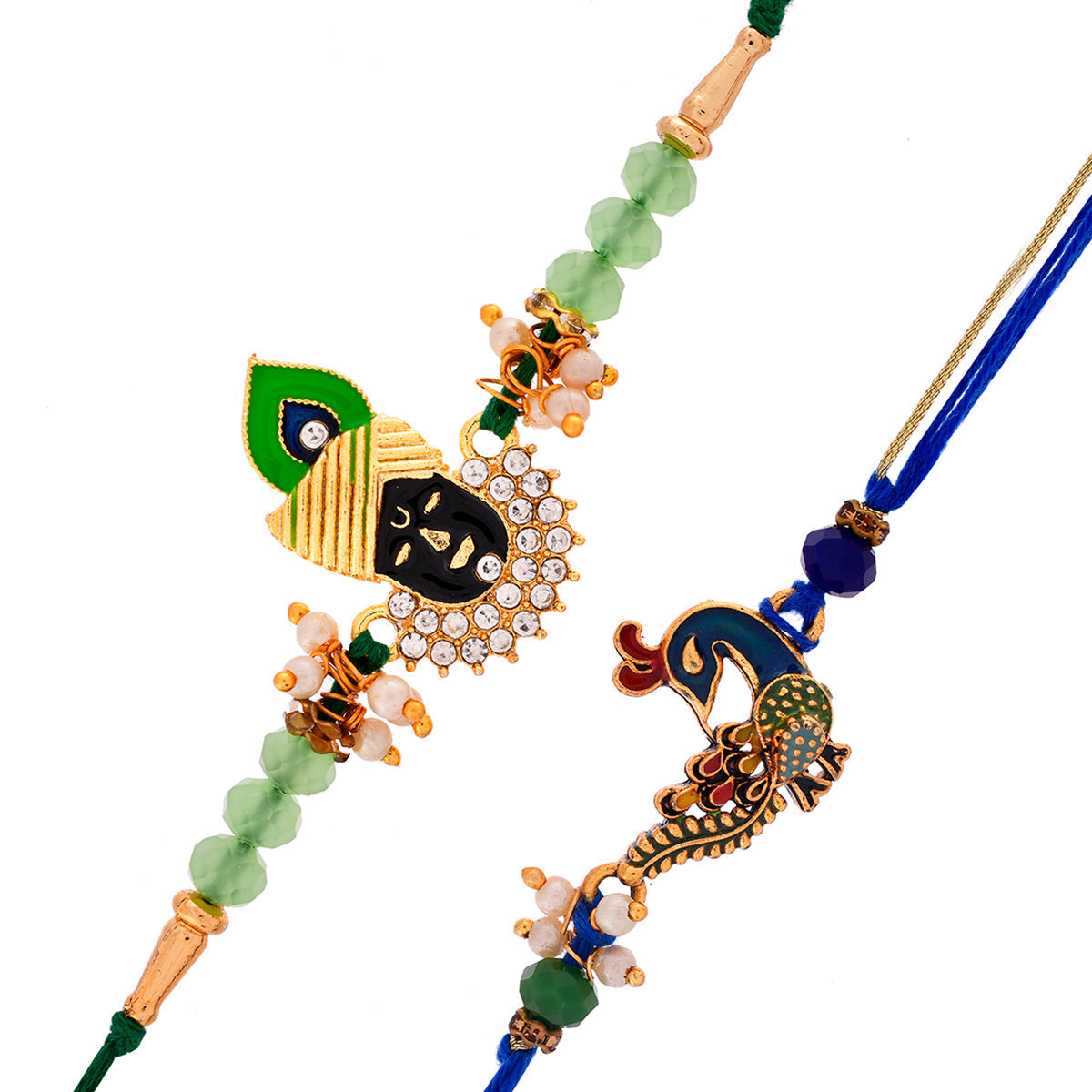 trueBrowns X Voylla Pack of 2 Green Lord Krishna And Blue Peacock Rakhi - Distacart