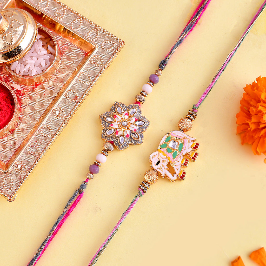 trueBrowns X Voylla Pack of 2 Meenakari Kundan Floral And Elephant Rakhi - Distacart