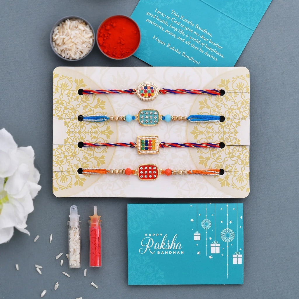 trueBrowns X Voylla Set of 4 Meenakari Kundan Embellished Rakhi - Distacart
