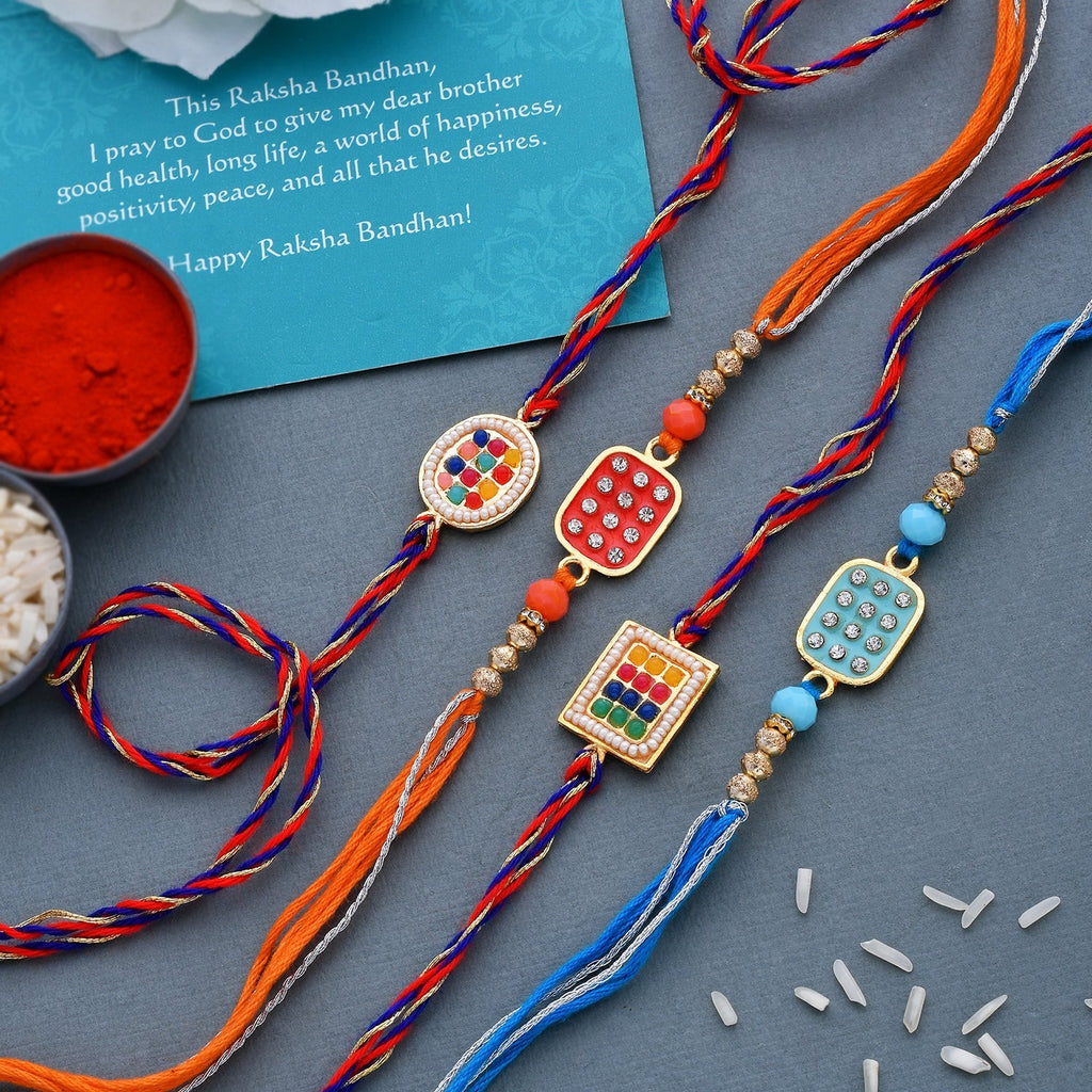trueBrowns X Voylla Set of 4 Meenakari Kundan Embellished Rakhi - Distacart